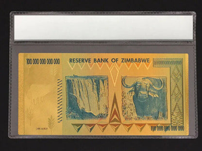 ZIMBABWE $1 HUNDRED TRILLION DOLLAR BANKNOTE 24k GOLD PLATED BANK NOTE WITH COA