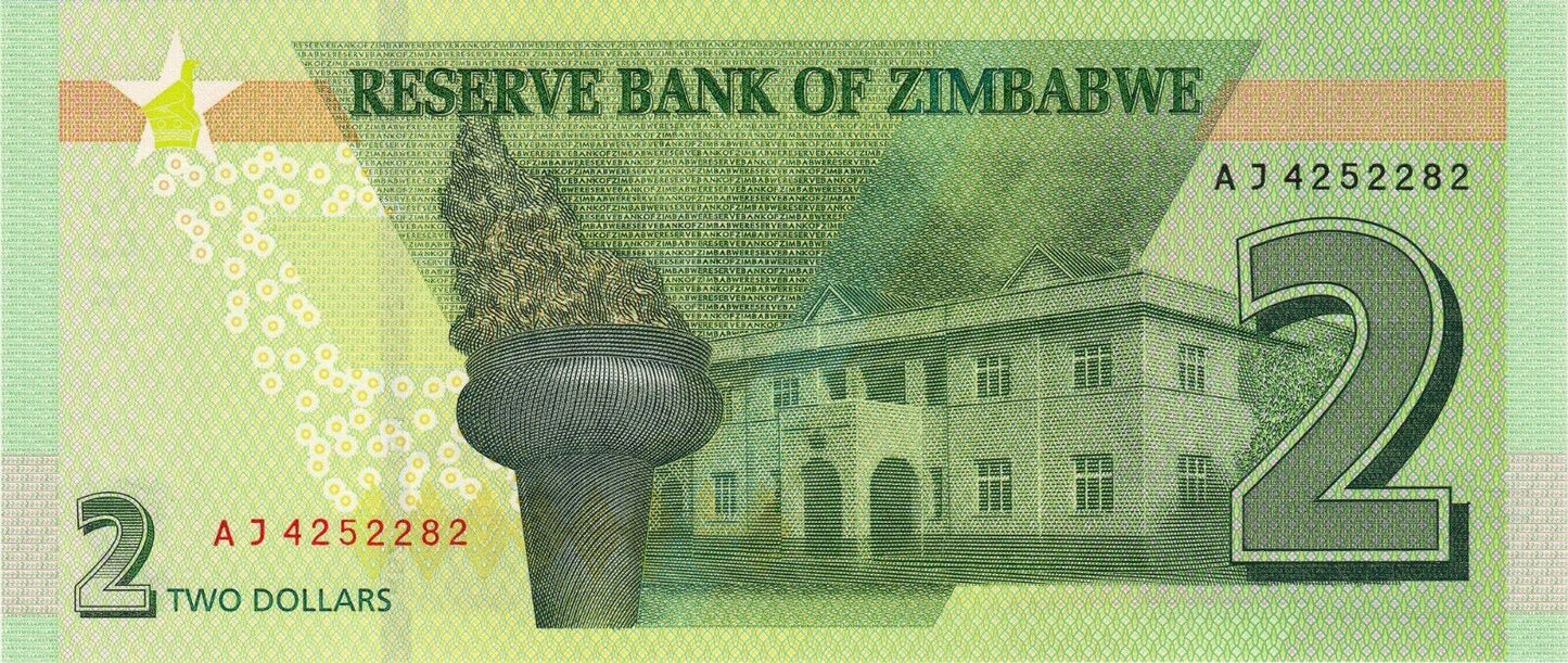 ZIMBABWE - 2019 2 Dollars  UNC Banknote