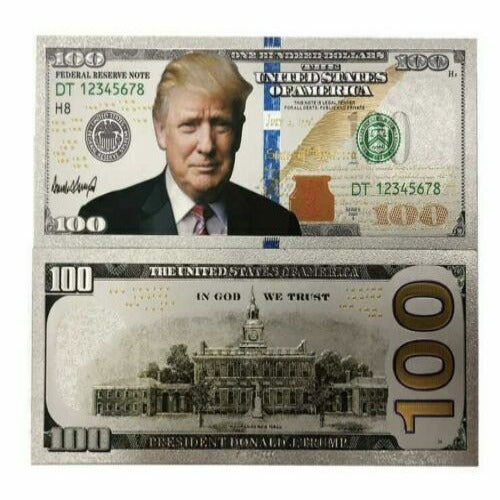 Donald Trump  $100 Dollar Bill Silver Plated Foil Banknote