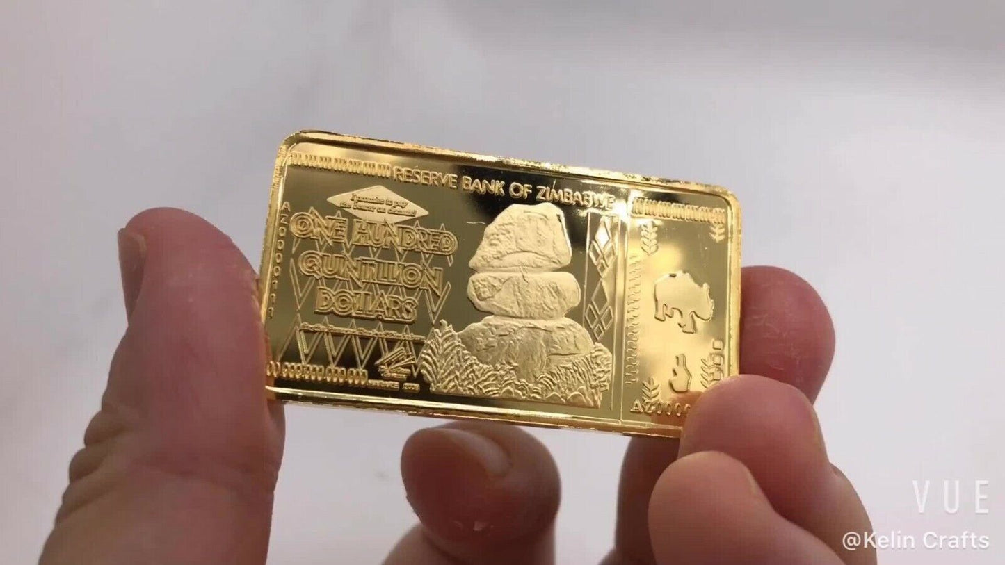 One Hundred Trillion Zimbabwe Gold Plated Bar Bullion Bar Ingot 50*28*3 mm