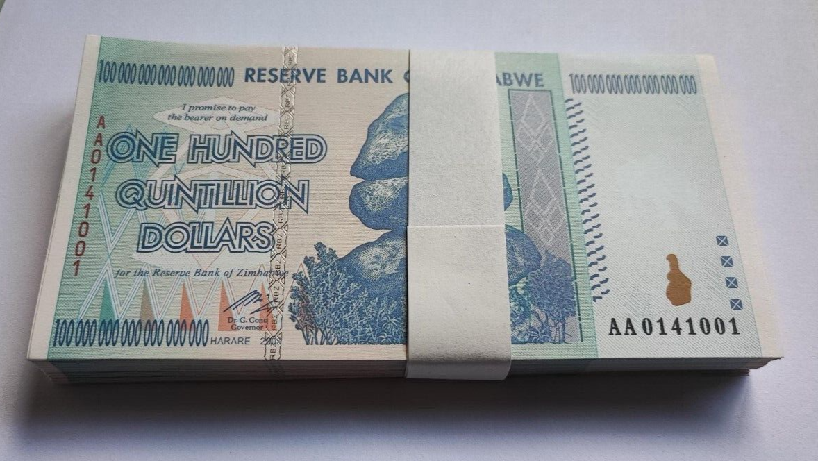 100xZimbabwe 100 Quintillion Dollars  Banknotes, read description