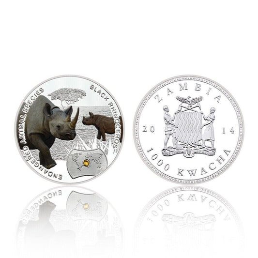 Endangered Animal Species Black Rhinoceros Silver Plated Coins