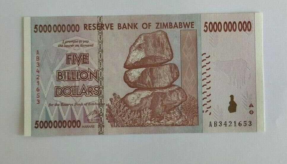 Zimbabwe 5  Billion Dollars Banknotes 2008 UNC