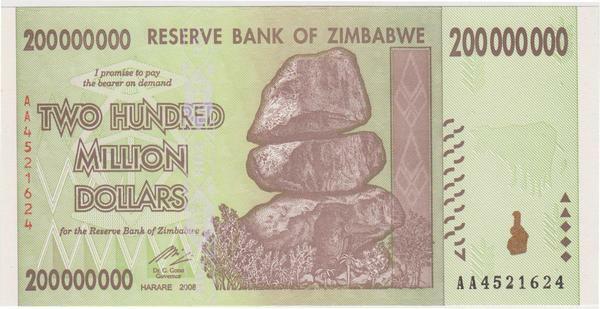 Zimbabwe 200 Million Dollars 2008 P-81 Prefix 'AA' Banknotes UNC