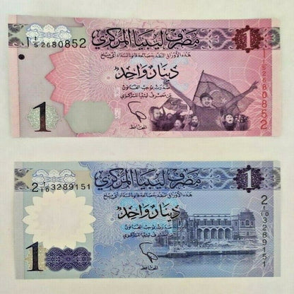 LIBYA A Pair of 1 DINAR UNC BANKNOTE