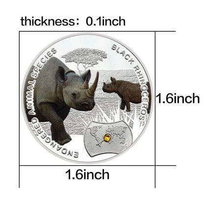 Endangered Animal Species Black Rhinoceros Silver Plated Coins