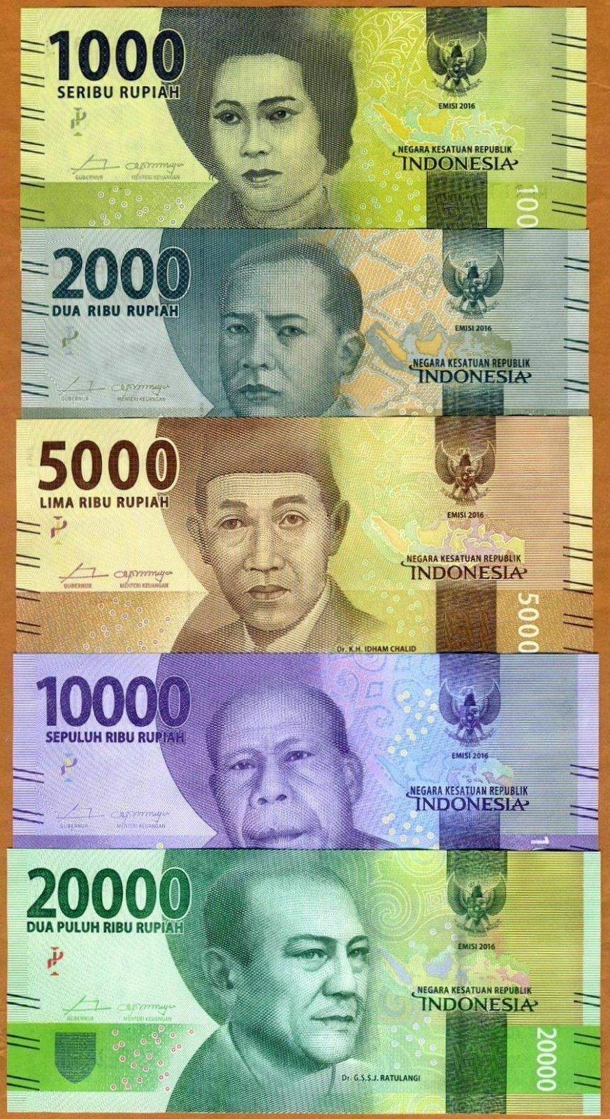 Indonesia 5 Note Set: 1000 to 20000 Rupiah