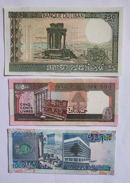 LEBANON SET 1 5 10 25 50 100 250 500 1000 Livres Pick 61-69 UNC Random YEAR