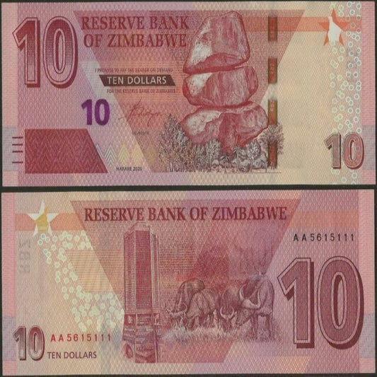 ZIMBABWE - 2019 10 Dollars  UNC Banknote