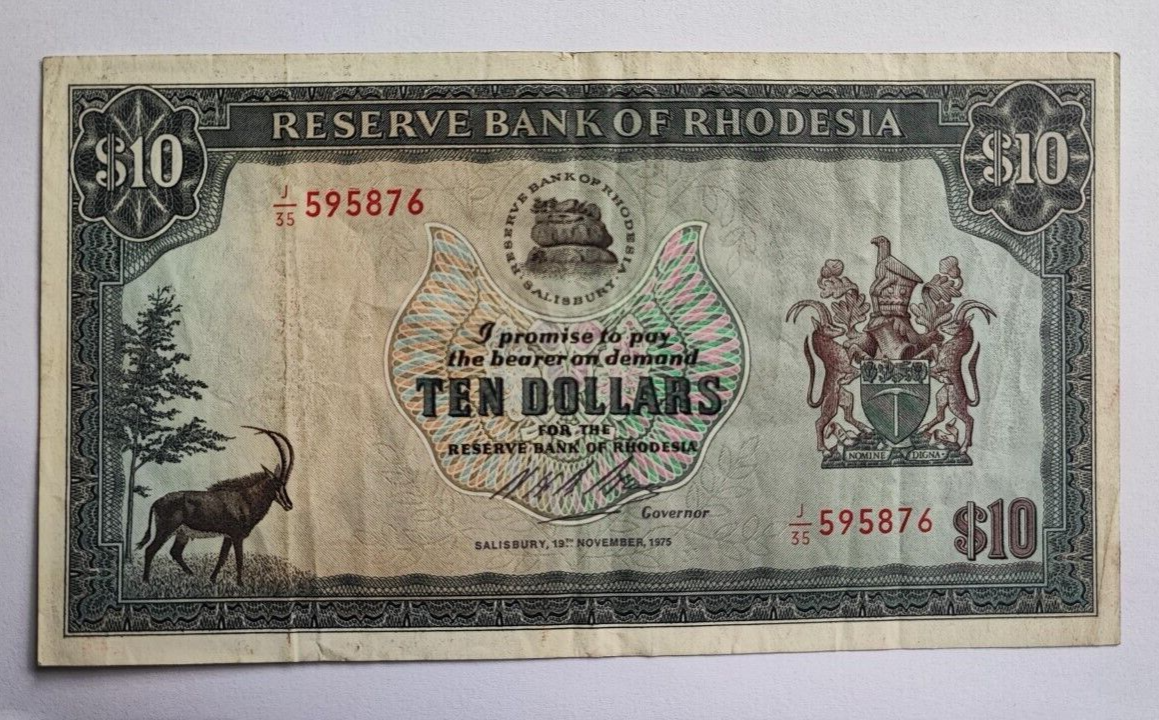 Rhodesia 10 Dollar 1975 Fine