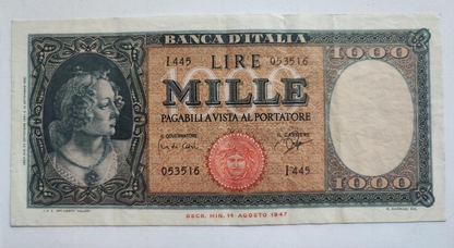 Italy 1000 LIRE  Banknote 1961 In Very Fine Condition