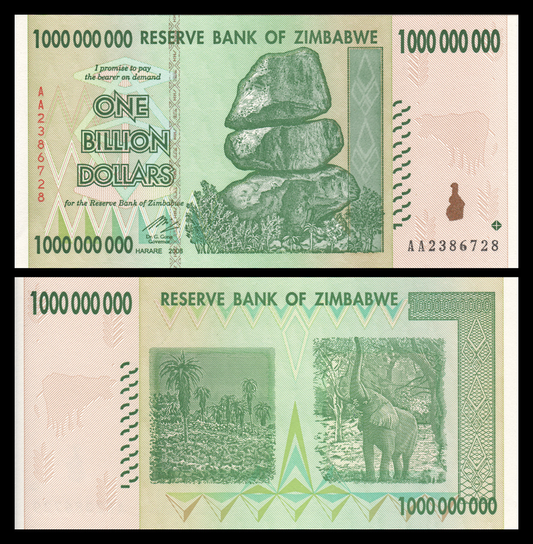 Zimbabwe One Billion  Dollars Banknotes 2008 UNC