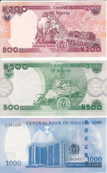 Nigeria set 3 PCS, 200 500 1000 Naira 2022(2023) UNC NEW Design banknote