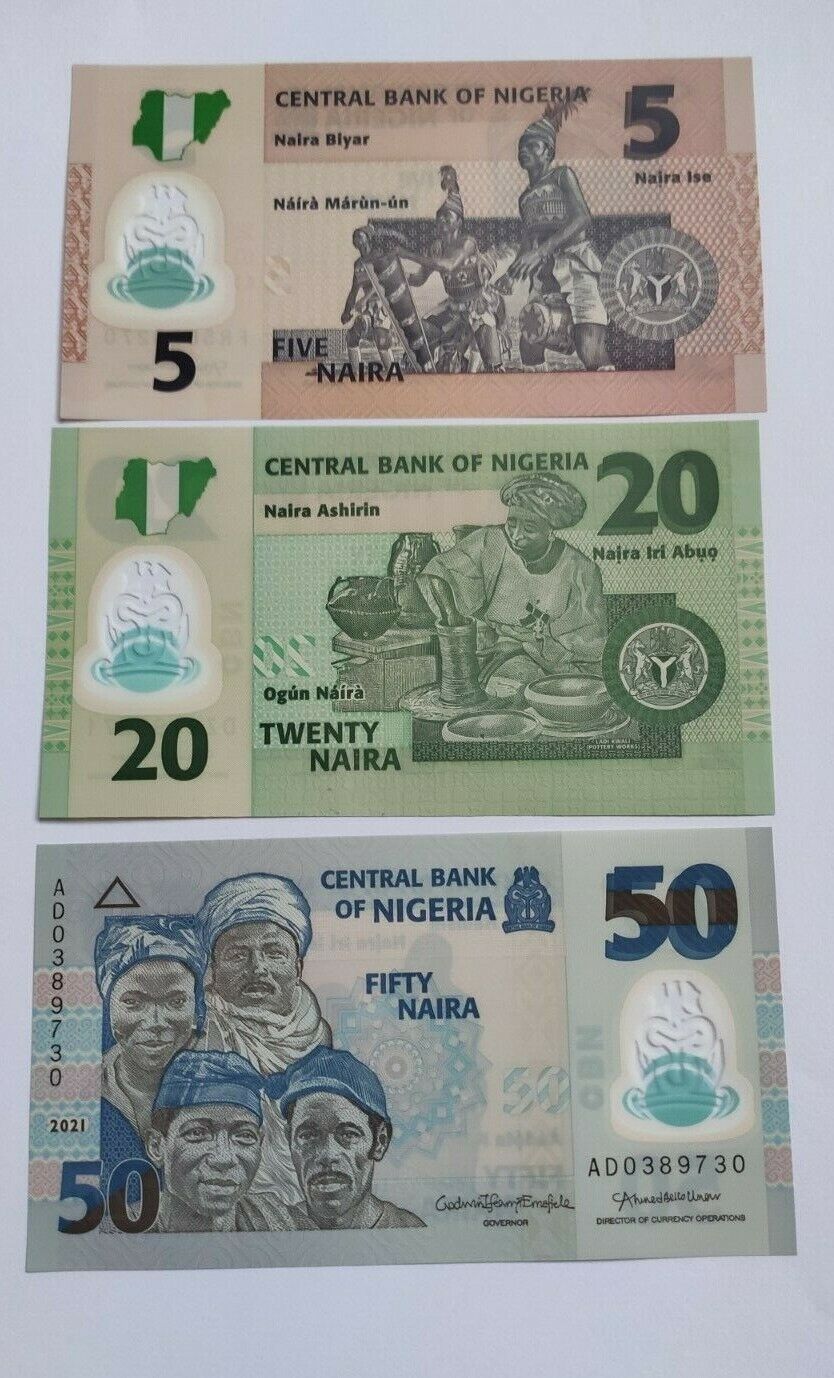 NIGERIA SET 5-20-50-100-200-500-1000 Nairas 2014-2021 UNC, P-29-41