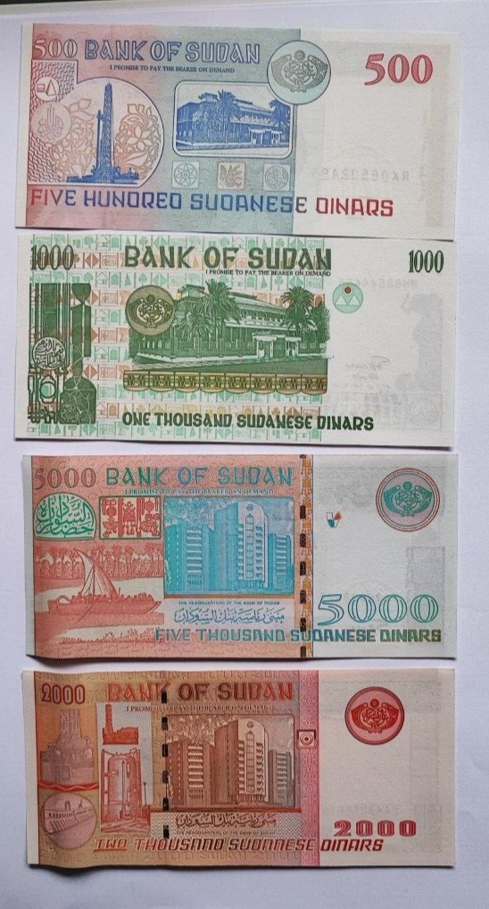 SUDAN 5 10 25 50 100 200 500 1000 2000 5000 DINARS 1992 2002 P-51 :63 SET UNC