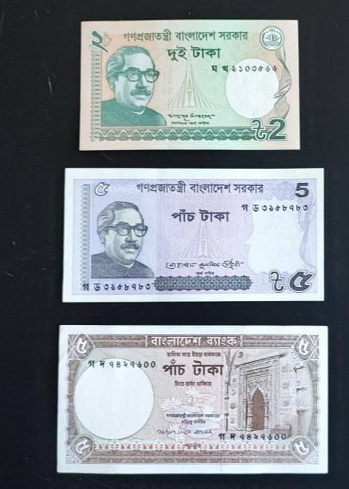 Bangladesh  3 notes set :5 Taka 2018  2 Taka 2013  5 Taka 2007  In UNC Condition