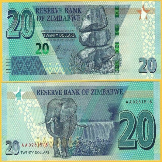 ZIMBABWE - 2019 20 Dollars  UNC Banknote