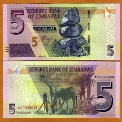 ZIMBABWE - 2019 5 Dollars  UNC Banknote