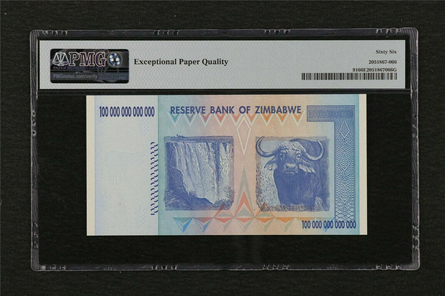 Zimbabwe PMG Gem UNC 66 EPQ 100 trillion dollars