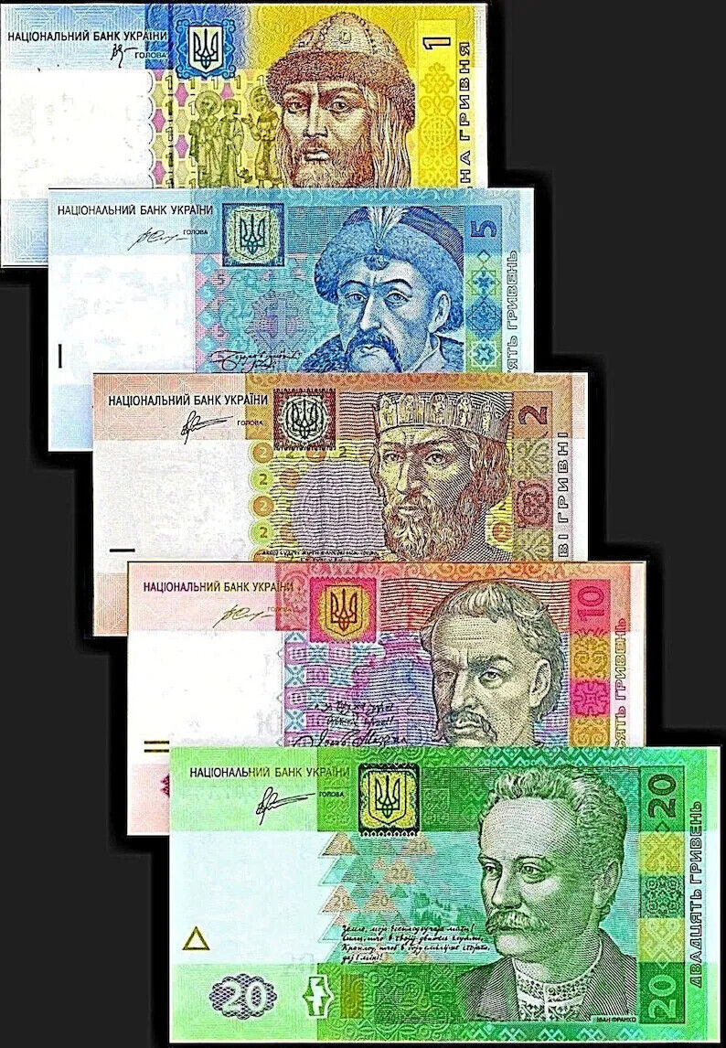 Ukraine 1 + 2 + 5 + 10 + 20 Hryven 2011-2018 Set of 5 Banknotes 5 PCS UNC