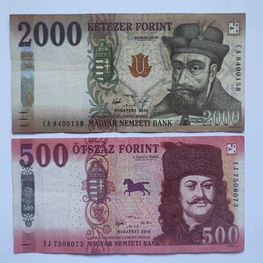 HUNGARY Banknotes Set of Two :  2000 and  500 forint 2016 -2020 VF