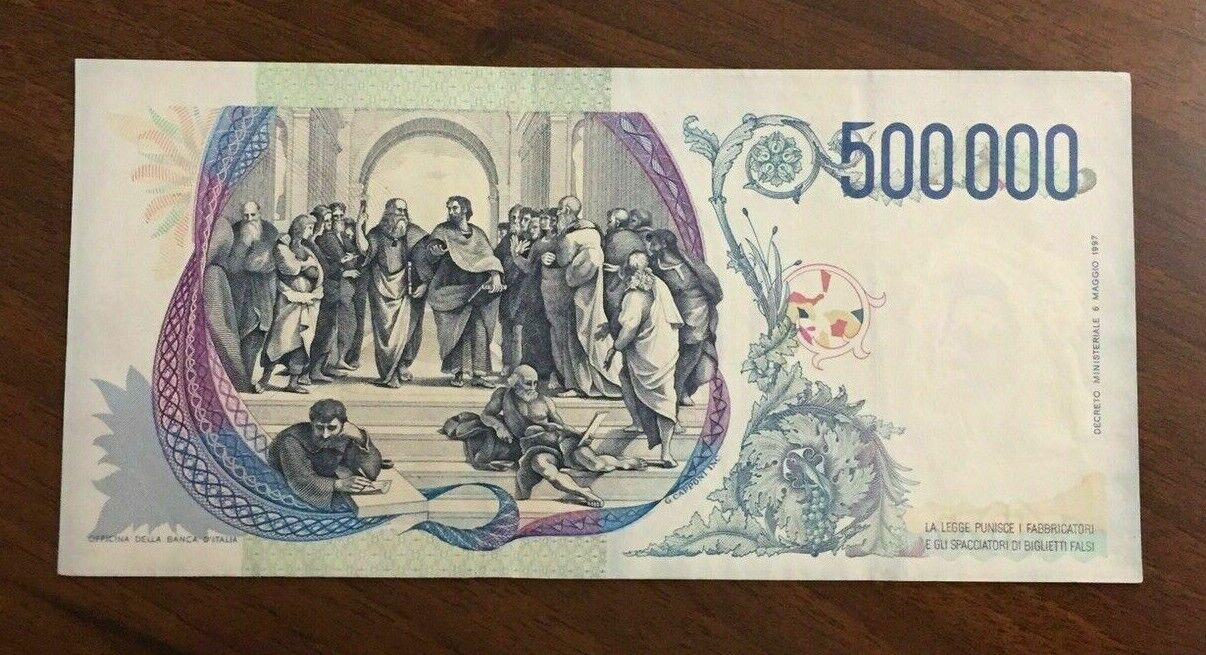 Italy P.118 500.000 Lire note with solid serial number.