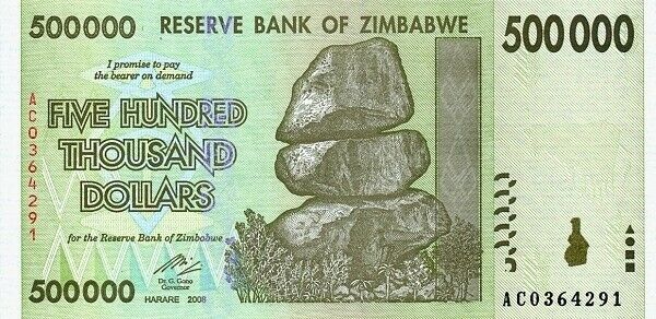 Zimbabwe 500,000 Dollars 2008 P-74 Banknotes UNC