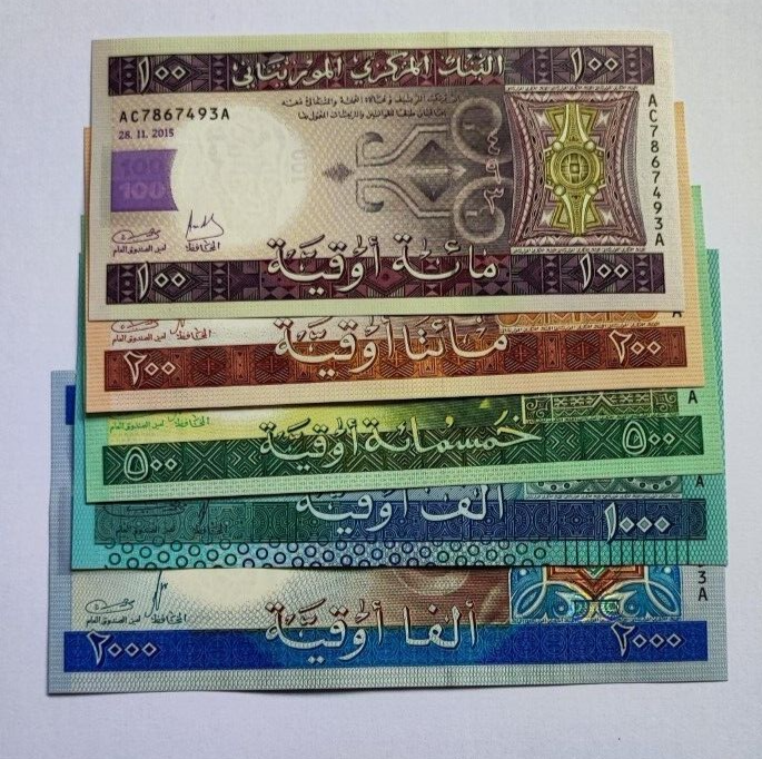 Mauritania _ set 5 banknotes 100 200 500 1000 2000 Ouguiya 2011 / 2015 UNC