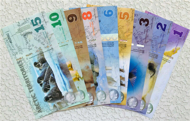 LOT 9 PCS ,Arctic 1、2、3、5、6、8、9、10、15 Dollars commemorative test notes/UNC