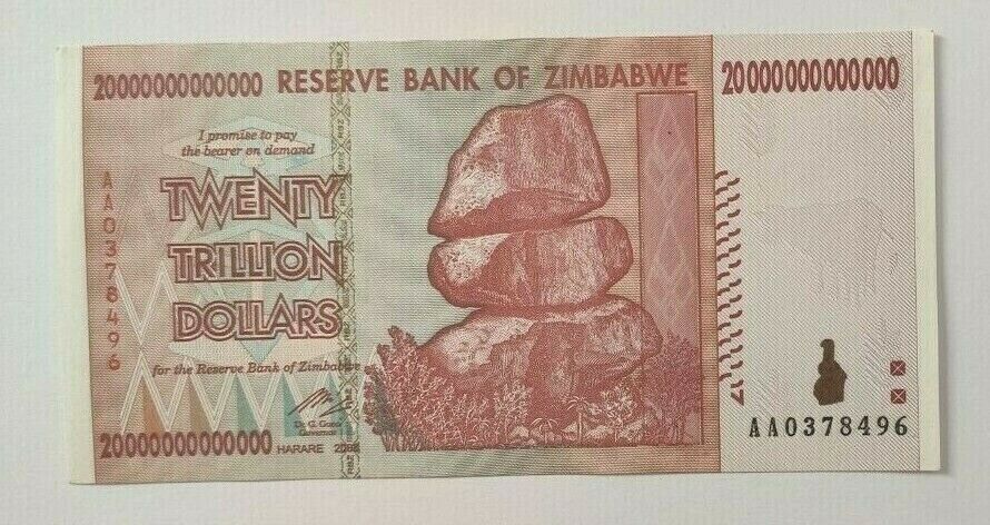 ZIMBABWE 20 TRILLION Dollar Banknotes AUTHENTIC GENUINE AU