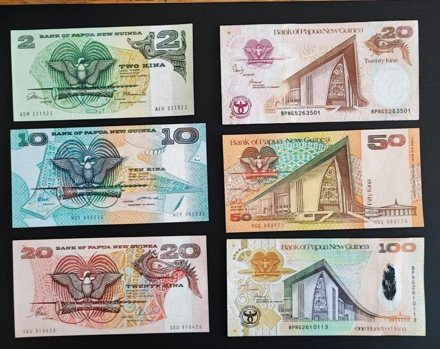 PAPUA NEW GUINEA,SET OF 6 NOTES,2-100 KINA-ALL UNC