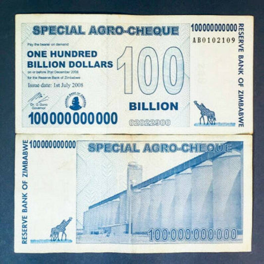 Zimbabwe 100 Billion Dollars 2008 P-64 Banknotes In Fine Condition