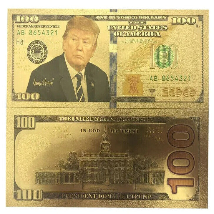 Donald Trump  $100 Dollar Bill Gold Plated Foil Banknote