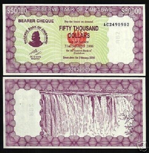 Zimbabwe 50000 Dollars 2006  Very Fine