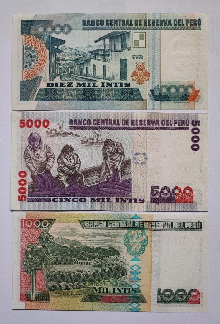 Peru 10 to 10000 Intis 1985 to 1990 UNC