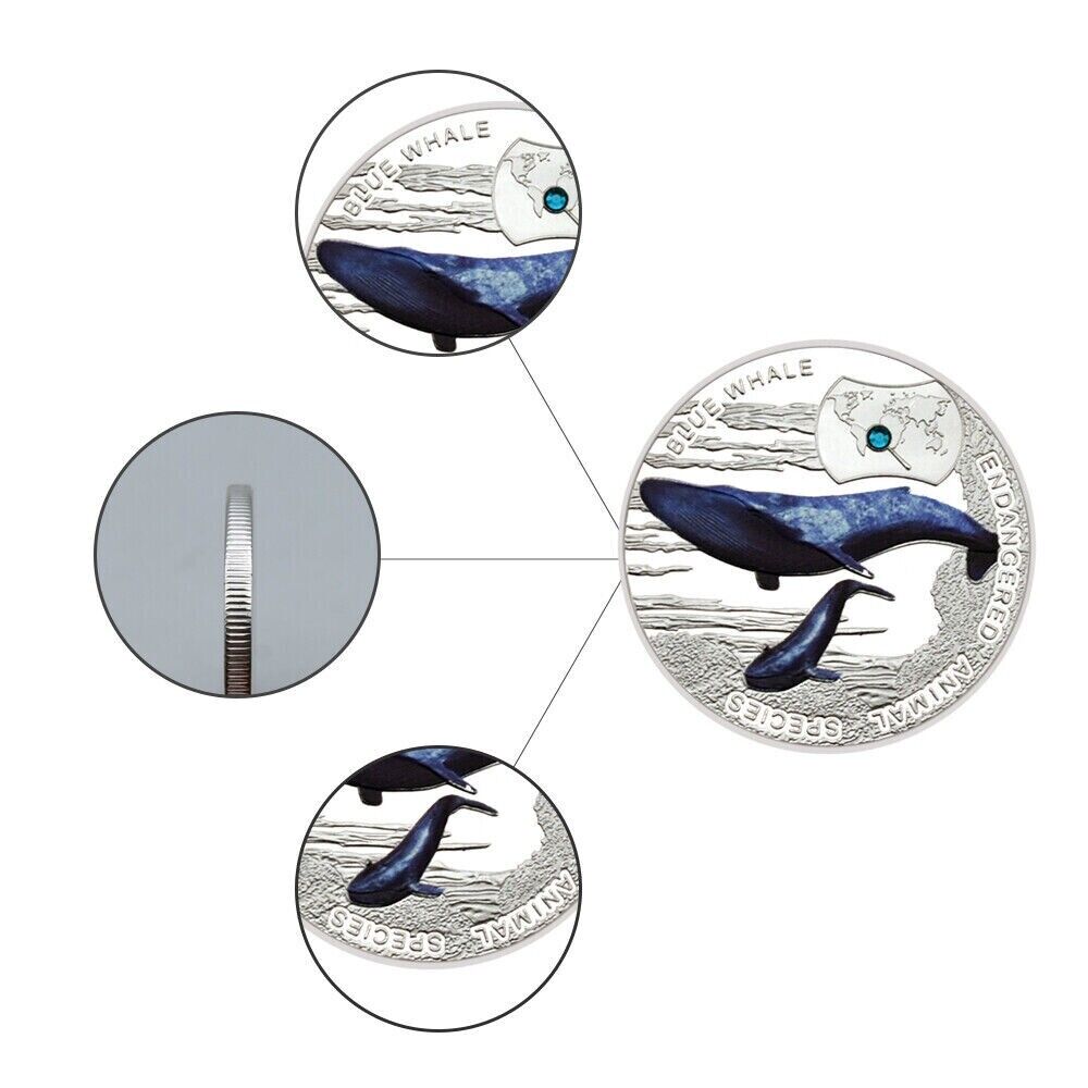 Souvenir Gifts Endangered Animal Species Blue Whale Silver Plated Coins