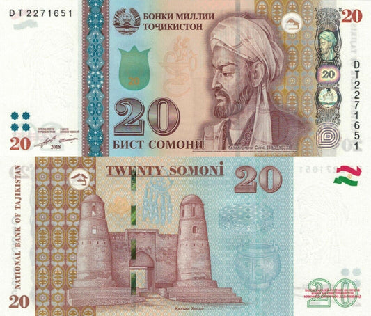 TAJIKISTAN  20 SOMONI 2018/2022 UNC