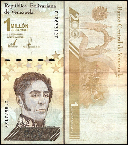 5xVENEZUELA One Million Bolivares note Used