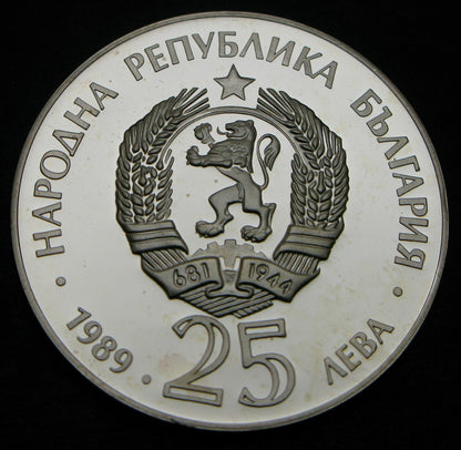 BULGARIA 50 LEVA 1992 OLYMPICS SLALOM SKIER KM#198 SILVER PROOF VERY RARE COIN