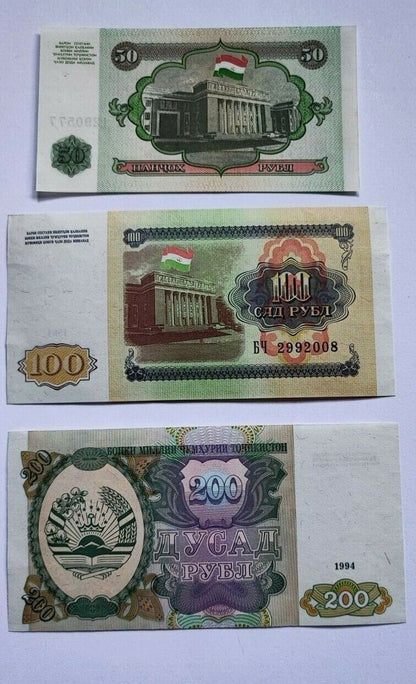 Set 9 PCS, Tajikistan 1 5 10 20 50 100 200 500 1000 Rubles, P1-9, UNC