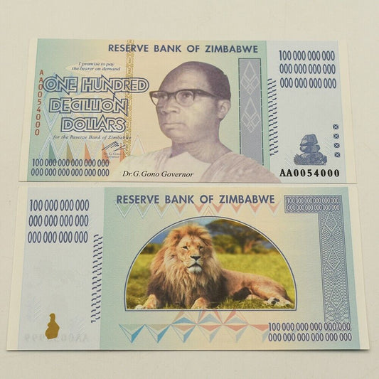 Zimbabwe  One Hundred Decillion Dollars Banknote Fantasy Note