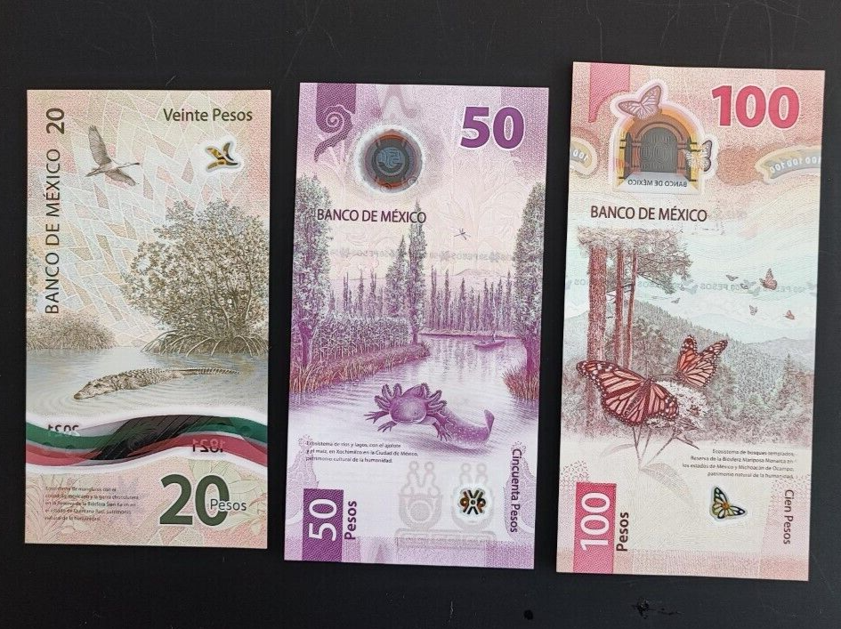 BANKNOTES MEXICO SET W/3 PIECES 20, 50, 100 PESOS