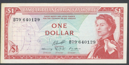 EAST CARIBBEAN STATES  1 DOLLAR  (1965)   QEII   BANKNOTES XF