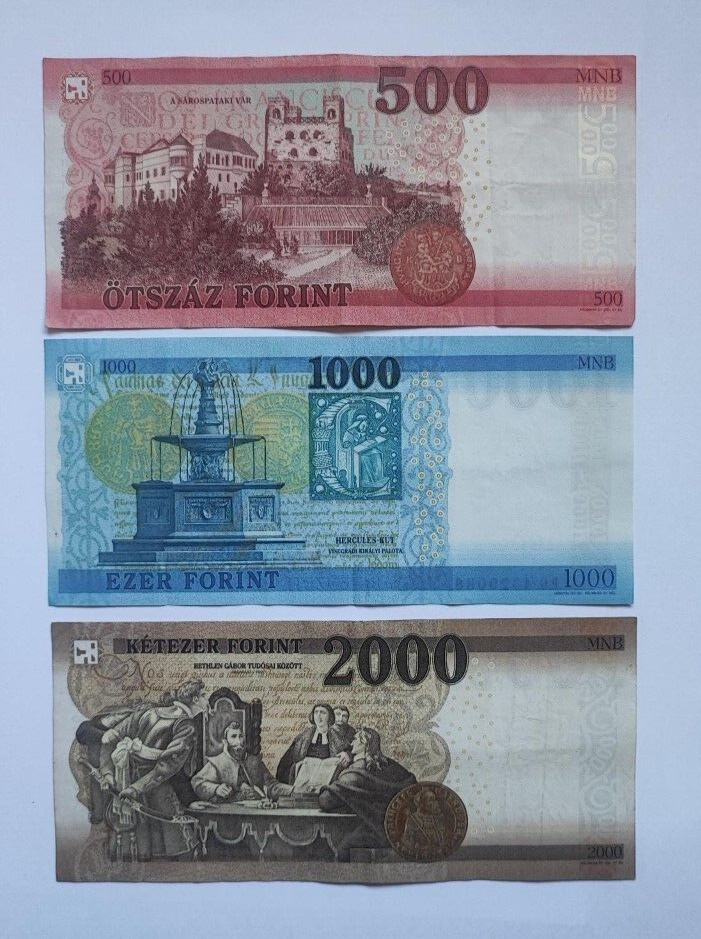 HUNGARY Banknotes Set of Three : 1000, 2000 and  500 forint 2016 -2020 VF