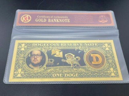 Dogecoin Dollar Gold Banknote Certificate Authenticity Doge Souvenir