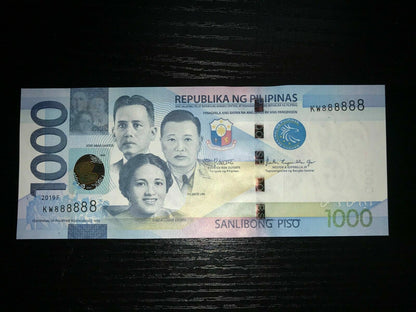 Philippines NGC 2019F 1000 Pesos Solid 8 Banknote (KW888888) - Duterte/Espenilla