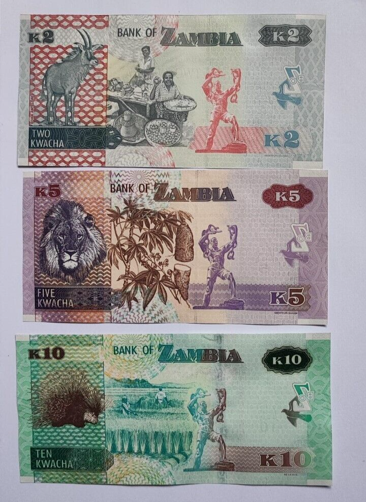 Zambia PNew 2 NOTE SET  2 5 10 Kwacha 2020