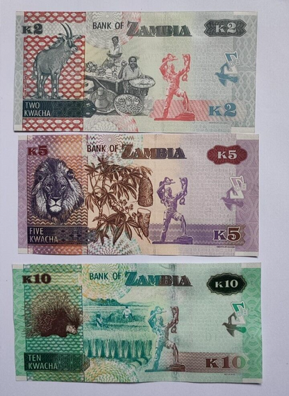 Zambia PNew 2 NOTE SET  2 5 10 Kwacha 2020