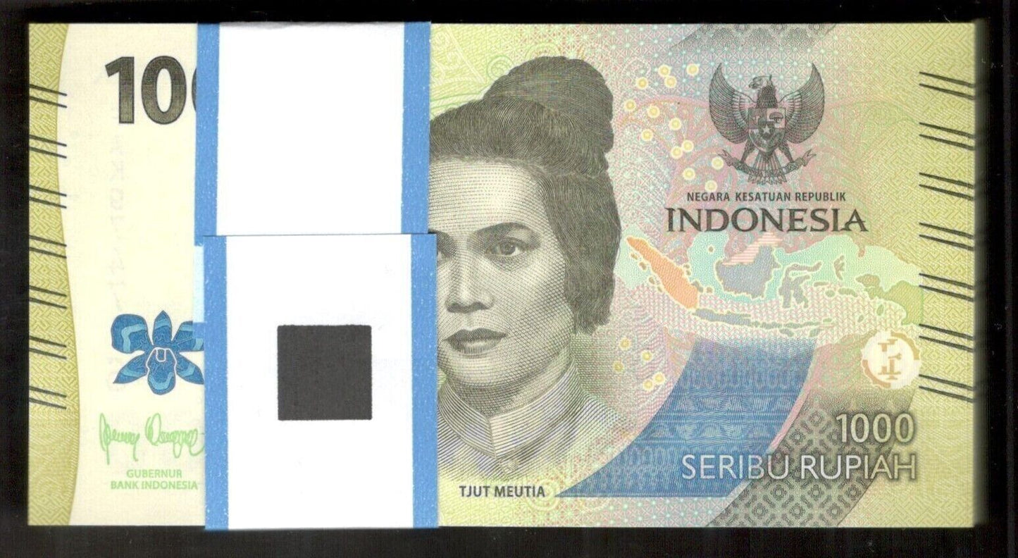 Lot 100 Pcs 1 Bundle Indonesia 1000 1,000 Rupiah 2022 UNC New Design