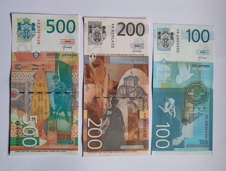 SERBIA 10 20 50 100 200  500 Dinara 2011-2013 UNCIRCULATED BANKNOTES